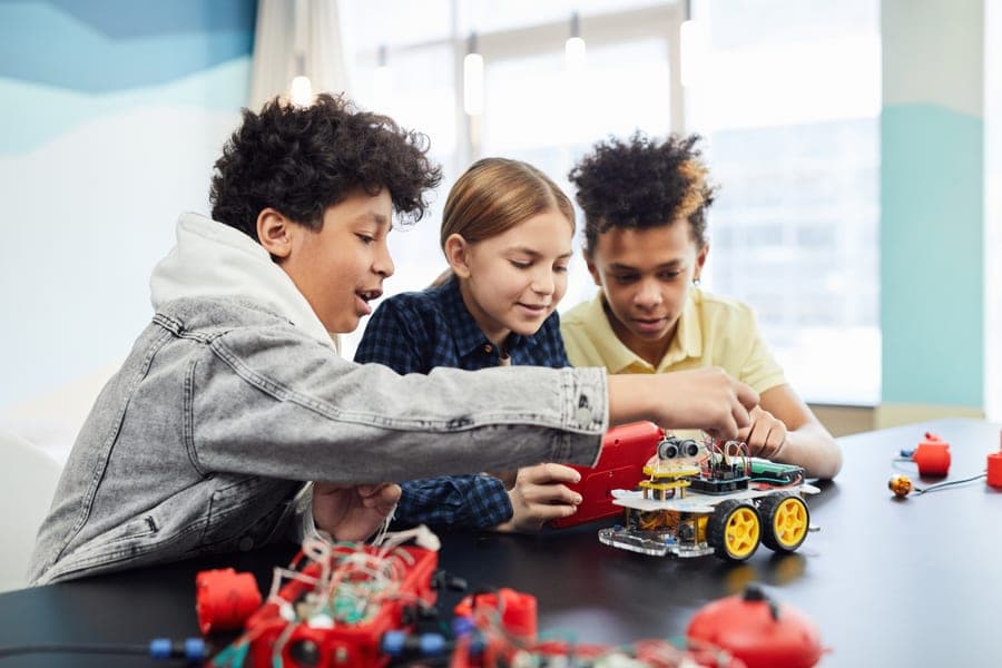 Students working together on a robotics project